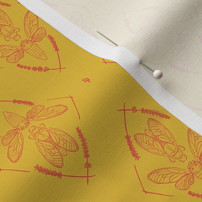 La Cigale Provençal – Cicada and Lavender Hand-Drawn Pattern adobe illustrator applied illustration fabric pattern design graphic illustration hand drawn home decor illustration pattern design surface design vector
