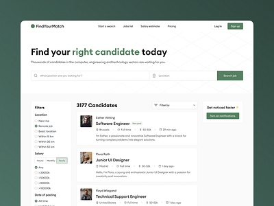 Platform for recruiters | FindYourMatch | UI/UX candidate management design job posting mockup platform recruitment platform search talent acquisition ui user centric design ux