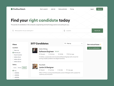 Platform for recruiters | FindYourMatch | UI/UX candidate management design job posting mockup platform recruitment platform search talent acquisition ui user centric design ux