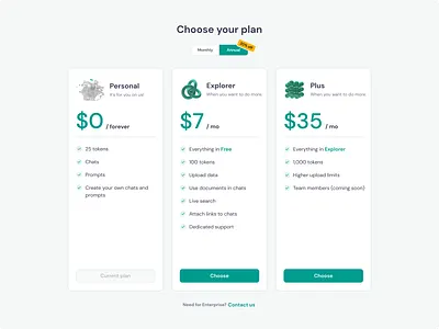 Pricing screen ai app artificial intelligence clean compare comparison ml plan plans pricing saas ui ui design ux ux design web