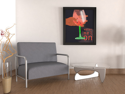 Cool drink in a wineglass, art poster art poster cocktail drink graphic design lifestyle summer watermelon