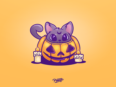 Cute Halloween candle cat cute halloween illustration kitten logo october pumpkin puppy pussy cat trick or treat vector