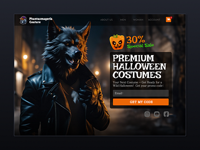 Costume Company Halloween landing page. banner costume graphic design halloween horror landing page store ui werewolf