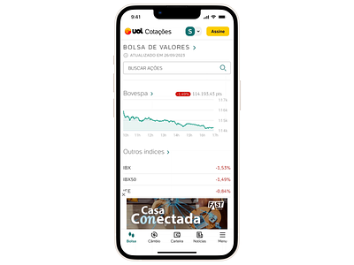 App Cotações - Detalhes da ação ads app assets cotacoes flutter investment minimal mobile stocks tooltip uol webview