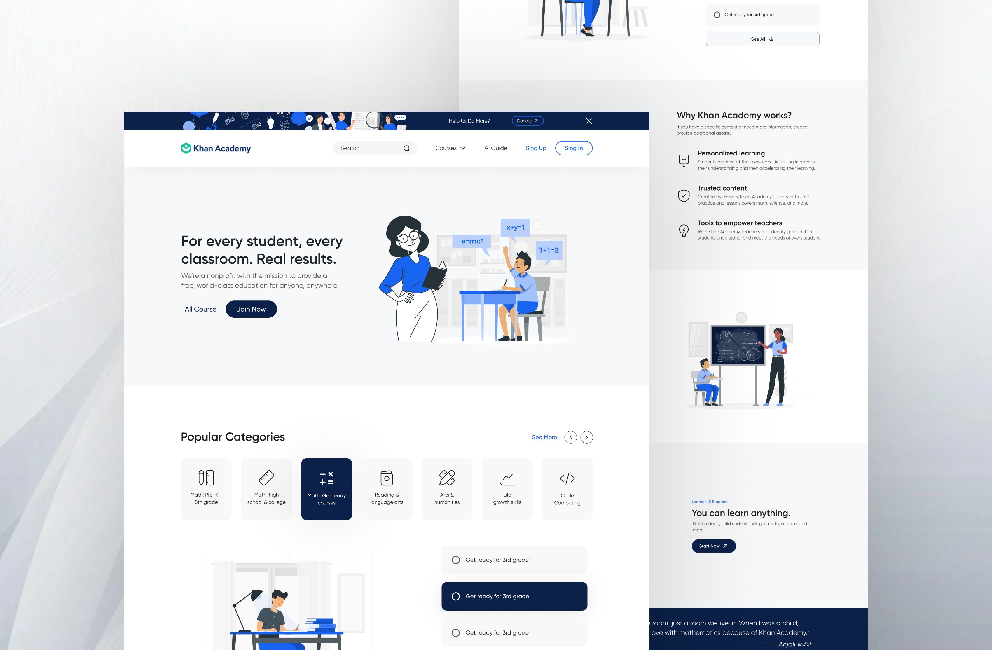 E-Learning Website Design - Khan Academy modern website