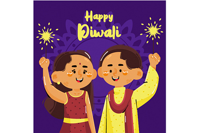 Happy Diwali Cartoon Kids Illustration candle cartoon celebration decoration diwali festival hindu illustration india kid light vector