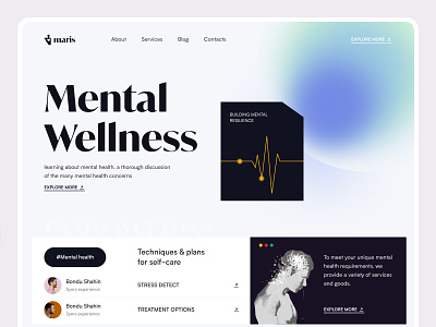 Maris - Mental Wellness clean consuling halo lab healthcare hospital landing page medical care medical health mental mental health mental wellness minimalist online clinic online doctor taheruiux wellness