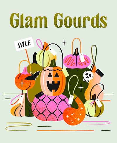Glam Gourds 2d illustration colorful fall glam gourds halloween hand lettering ill illustration lettering pumpkin spooky