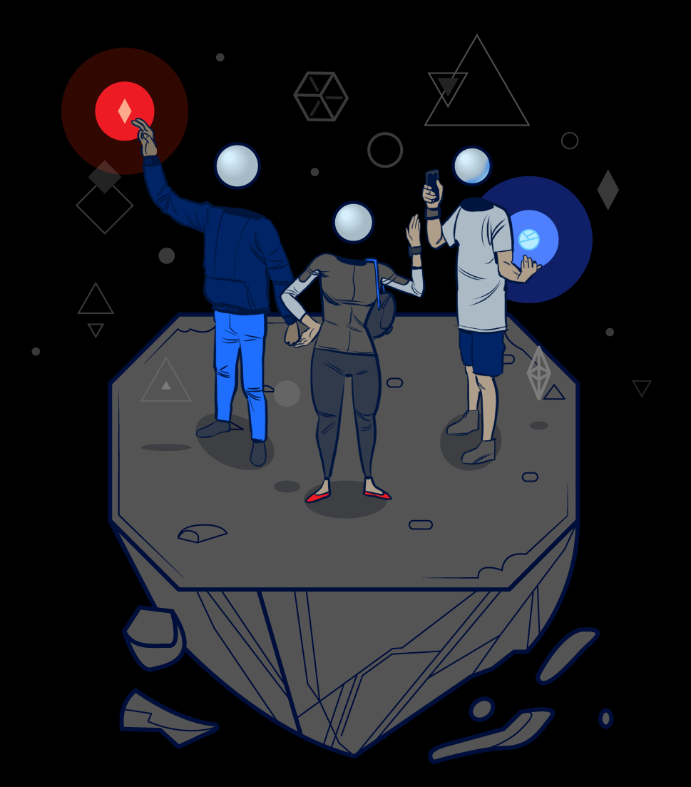 Floating Spaces adobe illustrator anon blockchain characters clip studio paint color crypto illustration islands media tokens vector