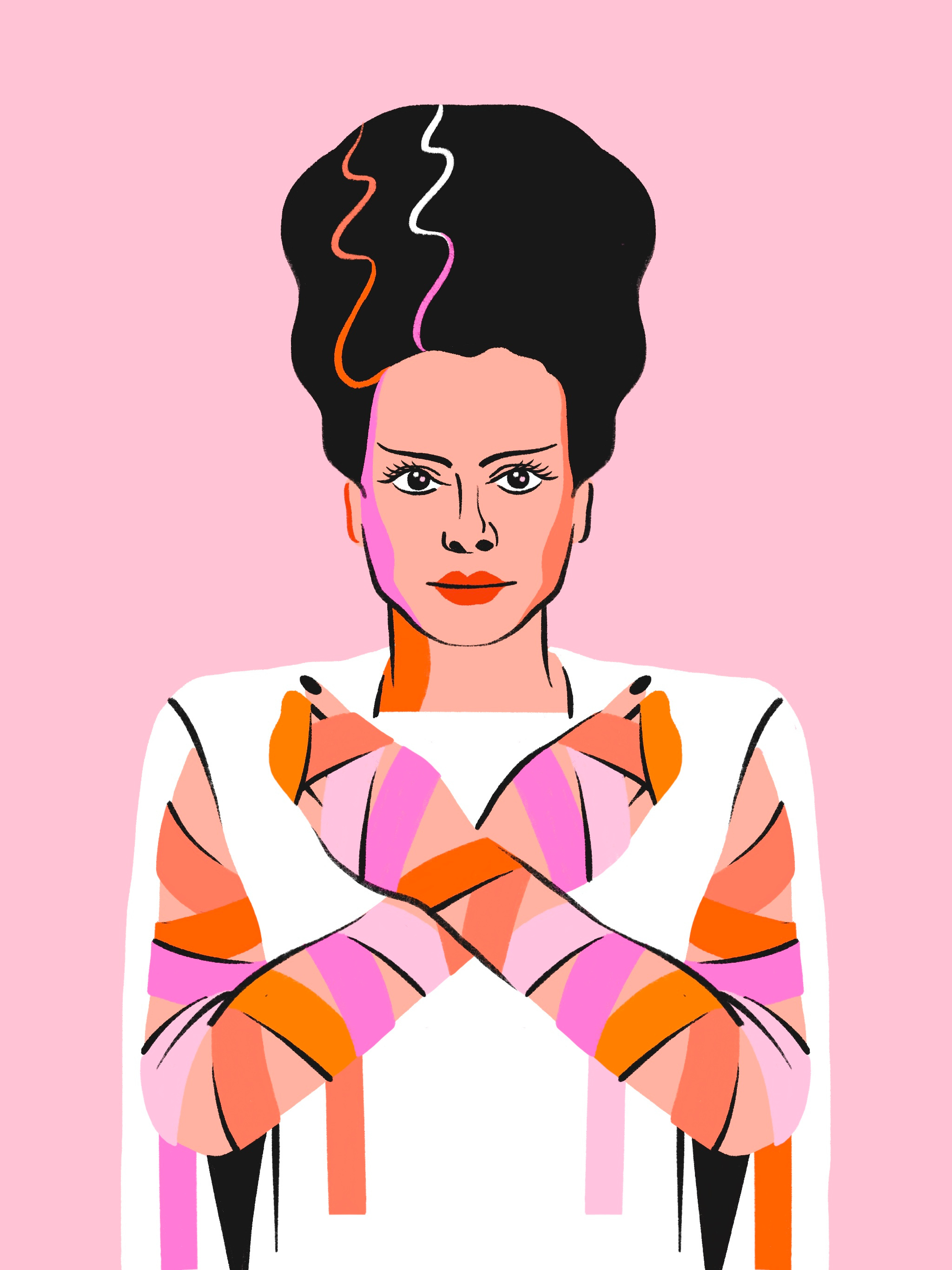 Bride of Frankenstein 2d illustration bride of frankenstein character colorful flat illustration frankenstein halloween illustration monsters portrait spooky