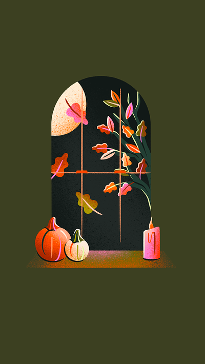 Moonlight Magic 2d illustration animation autumn colorful fall flat illustration halloween illustration leaves pumpkins seasons textures