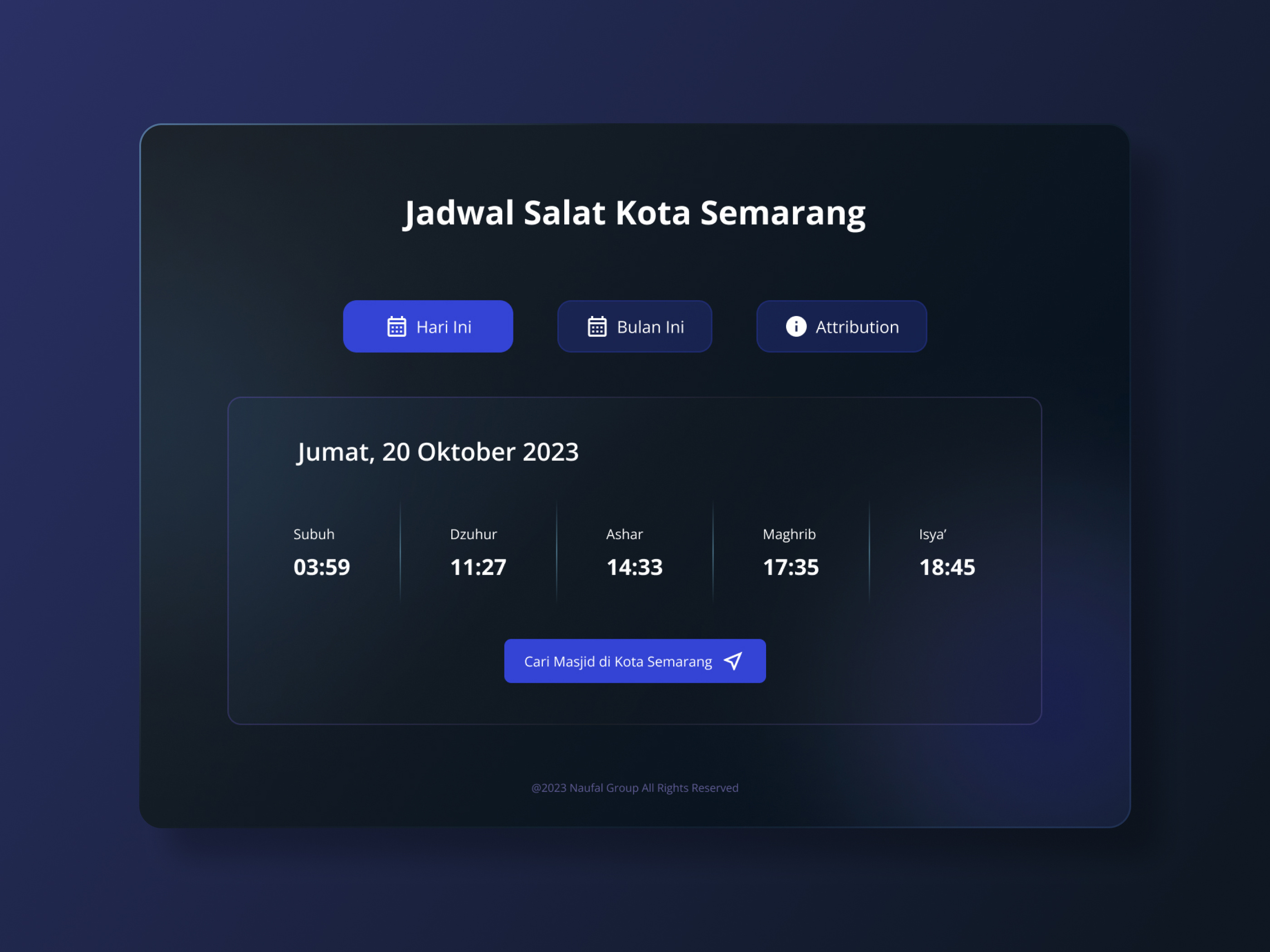 Jadwal Salat App - Islamic Prayer Time Tracker Redesign animation background blur calendar card dashboard event finder flip card glassmorphism gradient minimalist modern monthly prototype redesign schedule transition ui web design website