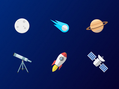 Space Icons icons illustration illustration series moon planet rocket space telescope