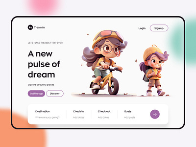 Travel Landing Page 3d 3d design 3d illustration clean hero header landing page navigation bar search travel travel app travel web typography ui ui design ux ux design