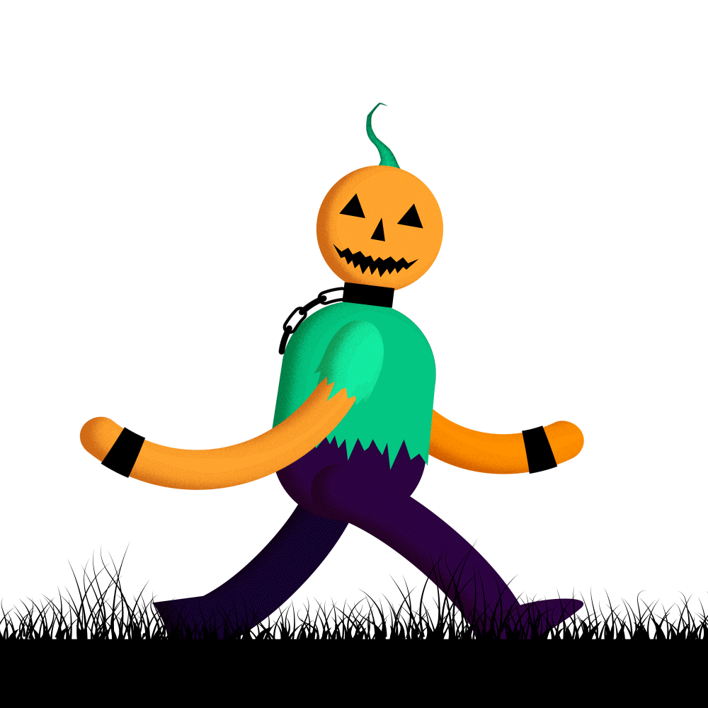 Walking character in Halloween party style animation art design digital face graphic design illustration motion pumpkin themed seamless