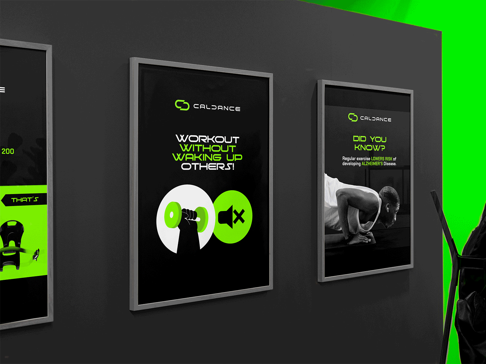 Posters design for CalDance web3 crytpo fitness tech brand.... black bold brand design branding cool crypto design fitness futurisitc graphic design green minimal post post design poster poster design sporty tech vector web3