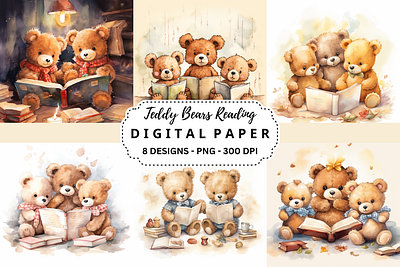 Teddy Bears Reading Watercolor Background tumbler wrap