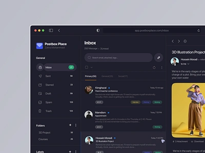 Mailbox Dashboard dashboard email hover inbox mailbox massages minimal modern select sidebar ui design ux web web design webapp