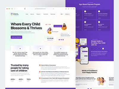 🌸 Blossom BudsCare • Daycare Landing Page bento grid caregiver cta daycare daycare program enrollments faq guide hero landing page mobile app parents service subtle gradient testimonial ui ux web design website design wesbite