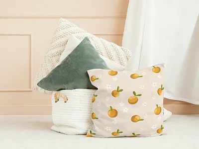 Seamless Fabric Pattern "Oranges" design digital design digital illustration fabric graphic design illustration mockup pillows seamless pattern summer