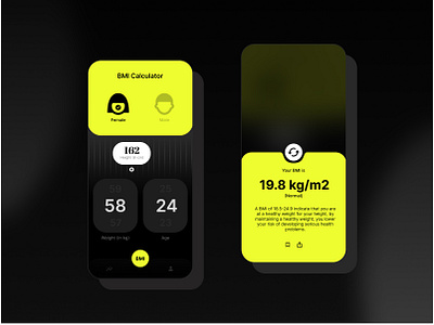 BMI Calculator - Fitness App app ui bim calculator bmi calculator design fitness fitnessapp mobile app mobile design mobile ui ui designs uiux user experience user interface