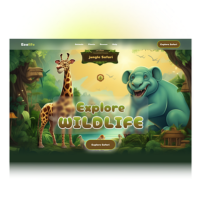 Jungle safari themed web design 3d animation branding graphic design logo motion graphics ui