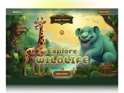 Jungle safari themed web design 3d animation branding graphic design logo motion graphics ui