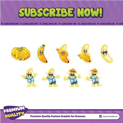 Banana With Straw Hat Twitch Badge banana design discord emotes facebook emotes hat illustration loyalty badges luffy luffydmonkey monkey straw hat sub badges sub emotes twitch emotes yellow youtube emotes