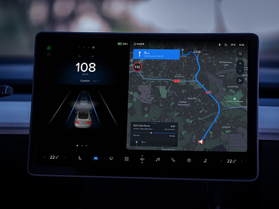 Car Interface for Tesla Model 3 car car interface climatisation dark direction gps interface localisation map model 3 music player tesla tesla model 3 ui