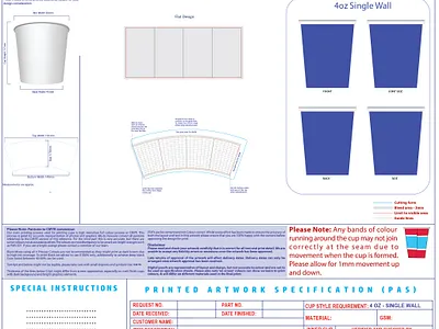 4oz Paper Cup Single Wall Dieline 4oz coffee cup dieline keyline paper cup single wall