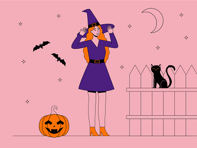 Happy Halloween autumn bat black cat cat design fall flat flat design flat illustration graphic design halloween happy halloween illustration pumpkin witch