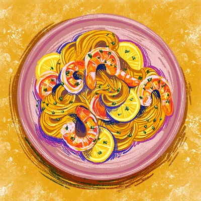 Shrimp Pasta art color design digital art foddie food food illustration girlsart illustration pasta procreate