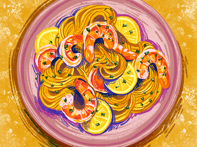 Shrimp Pasta art color design digital art foddie food food illustration girlsart illustration pasta procreate