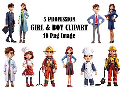 5 Profession Girl and Boy Clipart wall art