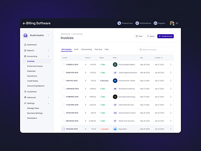 Dashboard - Invoices design figma ui