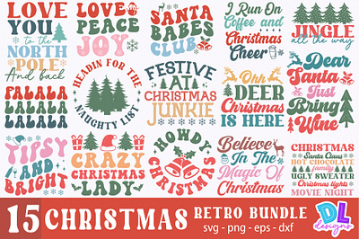Retro Christmas Bundle T Shirt Design bundle christmas design illustration logo retro sublimation svg
