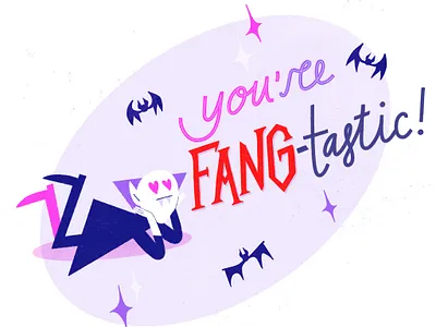 You're Fang-tastic! bats card character halloween illustration joke lettering procreate pun vampire