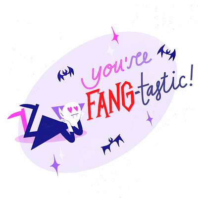 You're Fang-tastic! bats card character halloween illustration joke lettering procreate pun vampire