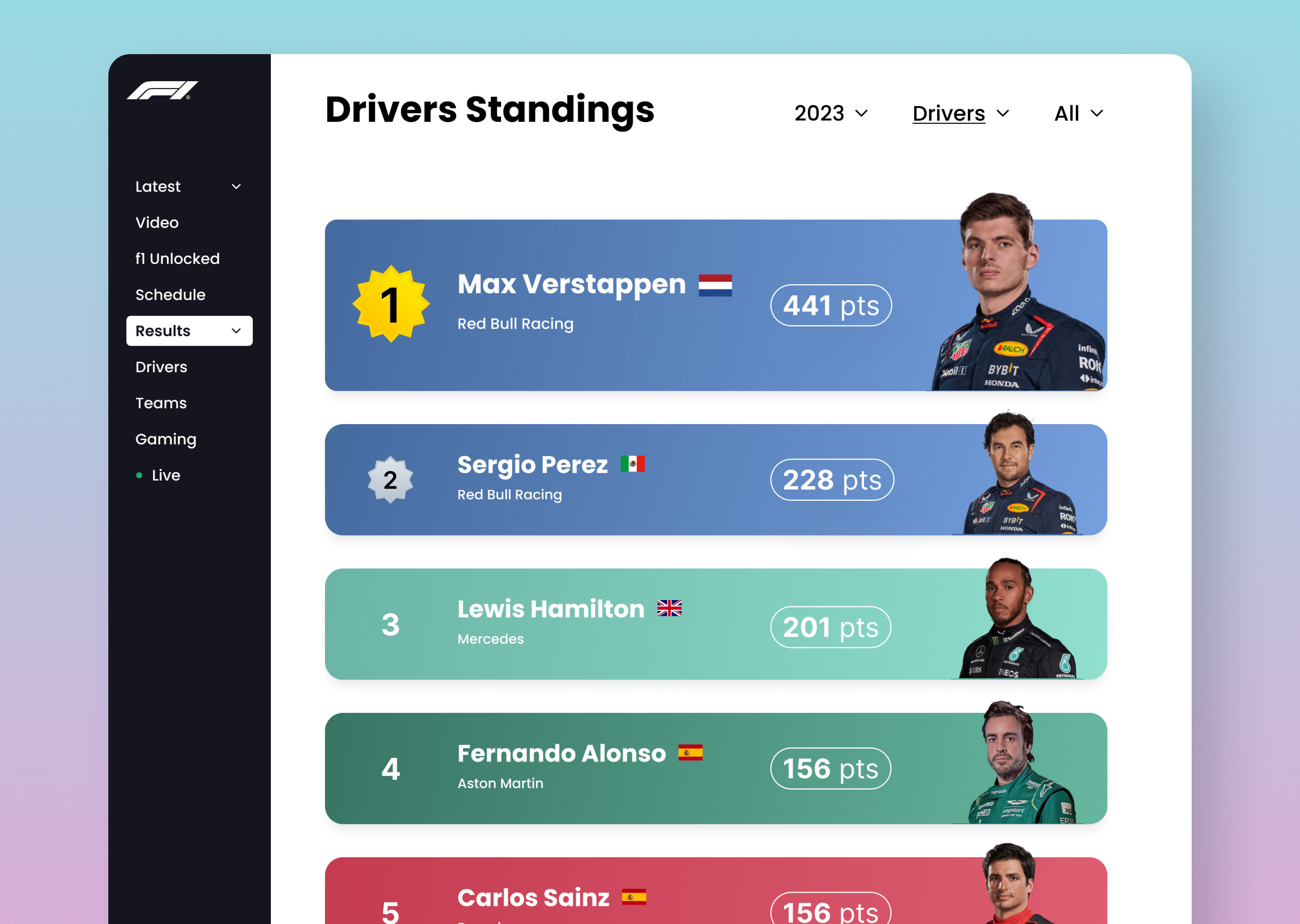 DAY 019 / LEADERBOARD 019 daily ui desktop f1 leaderboard mockup responsive
