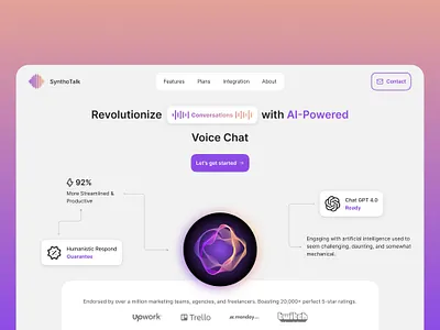 AI-Powered Voice Chat Website ai aichat artificialintelligence black chat chatgpt dribbbledesigns gpt humanistictech minimal off white orange violet white