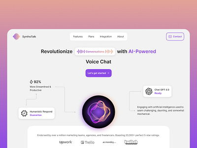 AI-Powered Voice Chat Website ai aichat artificialintelligence black chat chatgpt dribbbledesigns gpt humanistictech minimal off white orange violet white