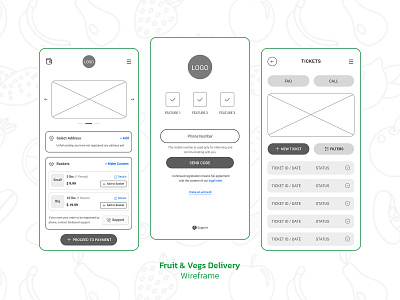 Fruit and Vegetable Delivery Wireframe App application food delivery fruits and vegetables online service ux design wireframe