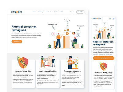 Fincurity - Landing page for a SaaS insurance fintech illustration insurance landing page mobile responsive saas ui ux