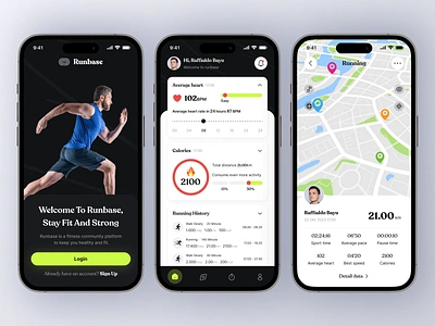 Mobile App - Runbase activity aerobics average pace best speed calories cardio gym health health tracker healthy running kick boxing mobile app run runner running running app sport step tracker workout