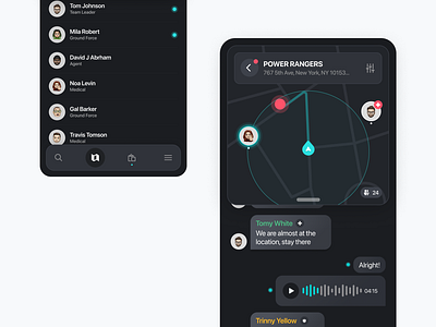 Connnect App channels chat communication dark theme incidents ios map menu minimalist design mission critical mobile navigation safety security ui