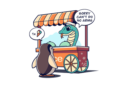I want ice cream affinity designer cartoon comic drawing fun ice ice cream ice cream cart illustration little penguin penguin procreate snake vector
