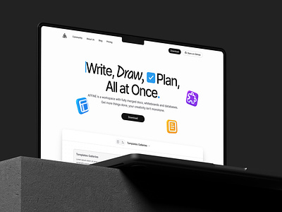 AFFiNE Website Design affine all in one app draw landing page layout mac app official webiste plan product design tool ui ux web web design website white write