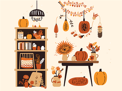 Thanksgiving Home Beautification - Festive Decorations autumn leaves cozy decor festive ambiance festive home design holiday decor home beautification home decor seasonal artwork seasonal illustration thanksgiving thanksgiving atmosphere thanksgiving day thanksgiving decorations thanksgiving mood thanksgiving traditions