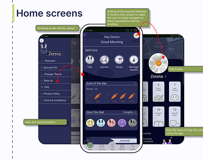 Ui ux design Mental health app Home screen