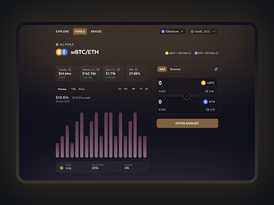 Defi Liquidity Pool app assets blockchain crypto dapp dark dark theme deposit liquidity platform pool ui ux web